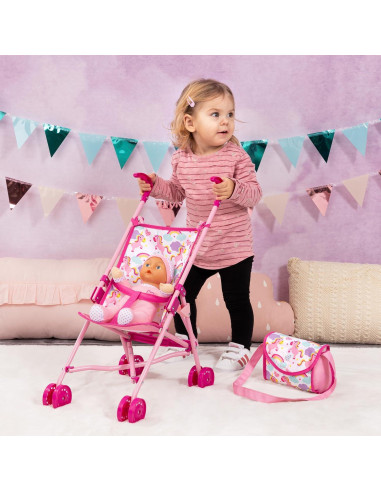 Conjunto de Muñeca con Cochecito Paraguas Bayer Unicornio Rosa