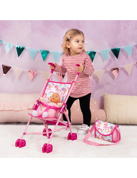 Conjunto de Muñeca con Cochecito Paraguas Bayer Unicornio Rosa Conjunto de Muñeca con Cochecito Paraguas Bayer Unicornio Rosa
