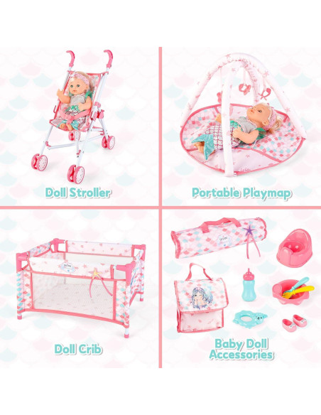 Carrito de Muñecas Plegable deAO con Accesorios y Alfombra Carrito de Muñecas Plegable deAO con Accesorios y Alfombra