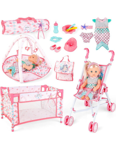 Carrito de Muñecas Plegable deAO con Accesorios y Alfombra
