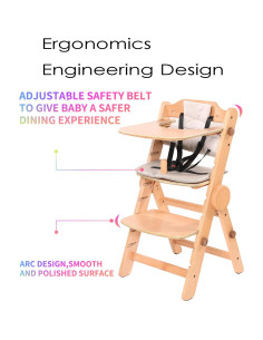 Silla Alta de Madera AIMOADO para Bebés con Bandeja Ajustable 2