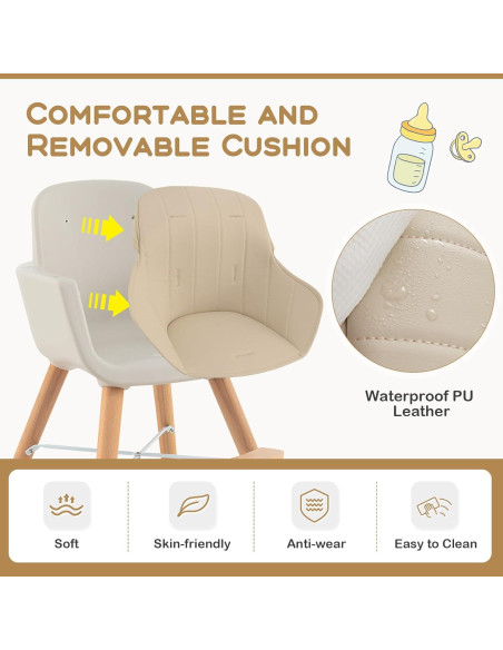 Silla Alta Convertible 3 en 1 BABY JOY Beige - Madera, Arnés 5 Puntos Silla Alta Convertible 3 en 1 BABY JOY Beige - Madera, Arnés 5 Puntos