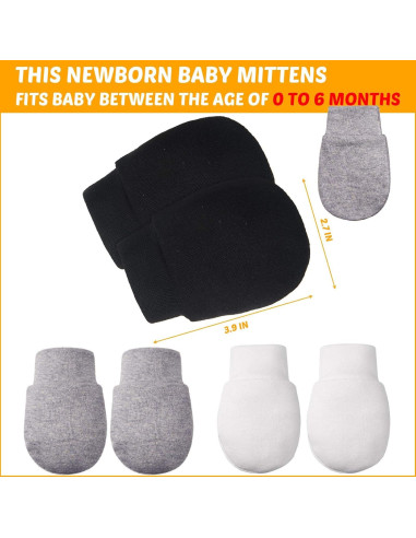9 Pares Mitones de Algodón para Bebés 0-6 Meses Sin Rasguños