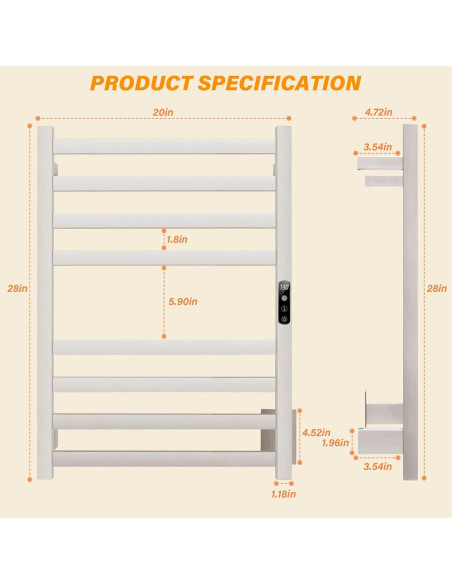 Rack Calentador de Toallas Eléctrico HEWAFAEP 71 cm Acero Inoxidable Rack Calentador de Toallas Eléctrico HEWAFAEP 71 cm Acero Inoxidable