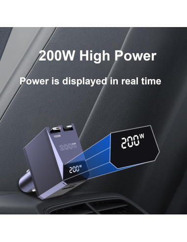 Cargador de Coche USB C Retráctil Aftertop 200W 3-en-1