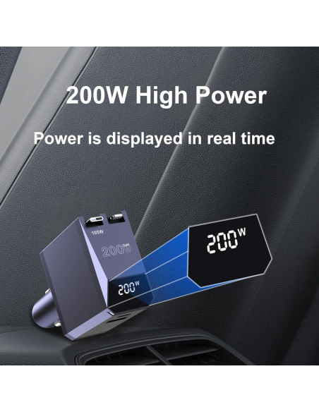 Cargador de Coche USB C Retráctil Aftertop 200W 3-en-1 Cargador de Coche USB C Retráctil Aftertop 200W 3-en-1