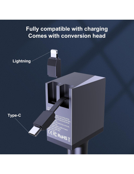 Cargador de Coche USB C Retráctil Aftertop 200W 3-en-1 Cargador de Coche USB C Retráctil Aftertop 200W 3-en-1