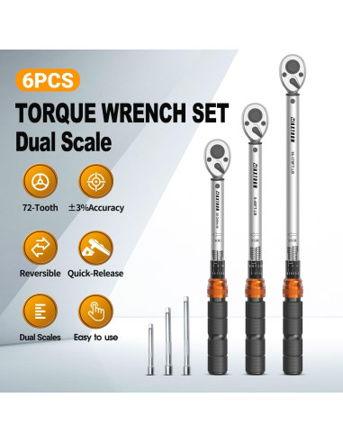Juego de Llaves de Torque WAXTRON 3 Piezas 1/4 3/8 1/2" 230 Nm