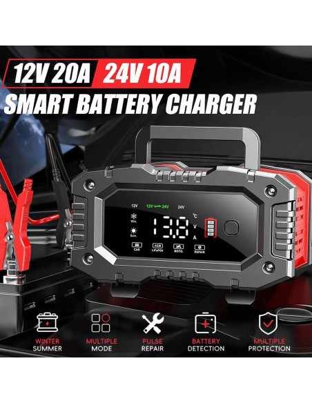 Cargador de Batería 20A 12V/24V Haibro LiFePO4 AGM Automático Cargador de Batería 20A 12V/24V Haibro LiFePO4 AGM Automático