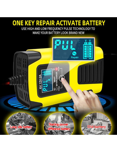 Cargador Mantenedor de Batería 6V/12V Huiaipaic 2A Cargador Mantenedor de Batería 6V/12V Huiaipaic 2A