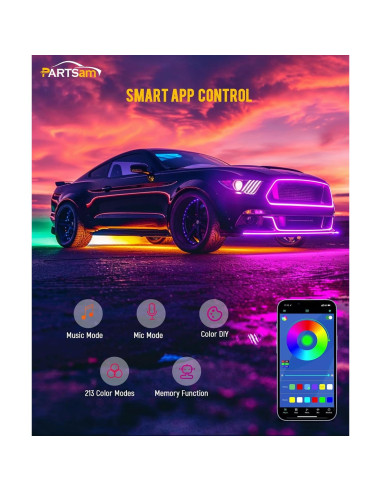 Luces LED subyacentes Parstam 4 en 1 con APP y música