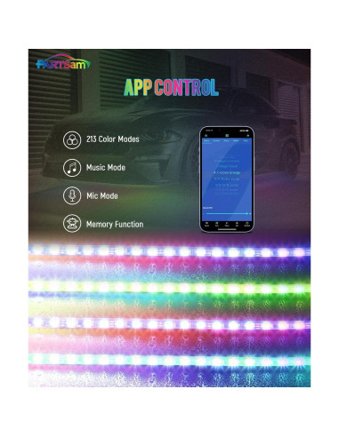 Luces LED subyacentes Parstam 4 en 1 con APP y música