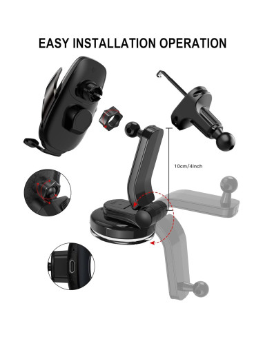 Soporte Cargador Inalámbrico Auto QFUP A3 15W con Ventosa