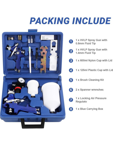 Kit Pistola Pulverización HVLP JUSTPRO 2 en 1 600ml 125ml Kit Pistola Pulverización HVLP JUSTPRO 2 en 1 600ml 125ml