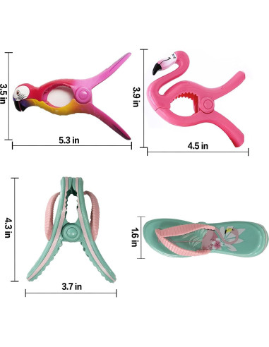 6 Clips para Toallas de Playa Chuniff - Loro, Chanclas, Flamenco