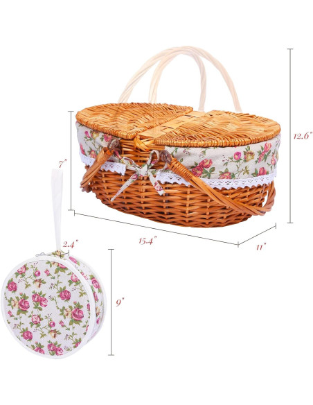 Cesta de Picnic de Mimbre HYBDAMAI para 4 Personas con Cubiertos Cesta de Picnic de Mimbre HYBDAMAI para 4 Personas con Cubiertos