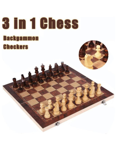 Juego de Ajedrez 3 en 1 DUBSTAR Plegable de Madera 34cm