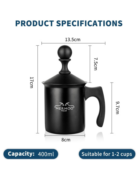 Espumador de Leche Manual MERMOO YILAN 400ml Negro Espumador de Leche Manual MERMOO YILAN 400ml Negro