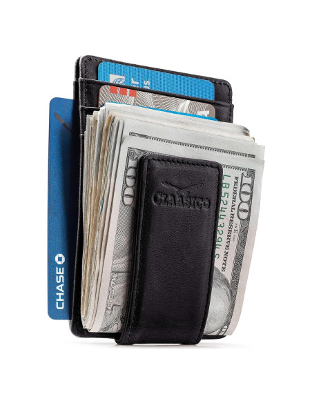 Cartera de Cuero para Hombre con Clip Magnético y RFID - Negro Cartera de Cuero para Hombre con Clip Magnético y RFID - Negro
