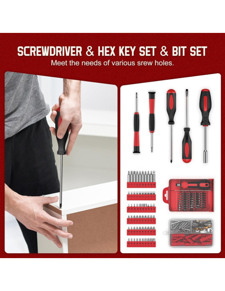 Kit de Herramientas Sundpey 379 Piezas para Hogar y Auto Rojo Kit de Herramientas Sundpey 379 Piezas para Hogar y Auto Rojo