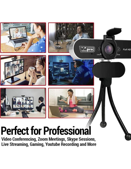 Webcam Vidpro CM-HD 1080P Full HD con Micrófono y Trípode Webcam Vidpro CM-HD 1080P Full HD con Micrófono y Trípode