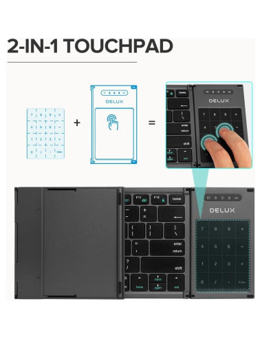 Combo Teclado Plegable Inalámbrico DeLUX y Ratón Ergonómico