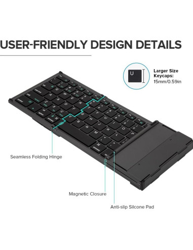 Combo Teclado Plegable Inalámbrico DeLUX y Ratón Ergonómico
