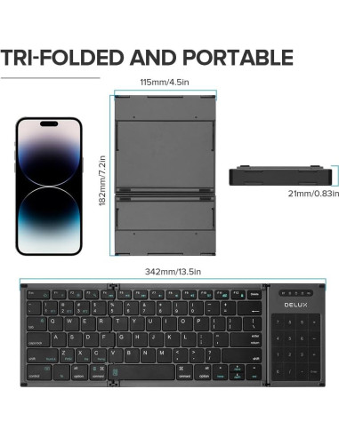 Combo Teclado Plegable Inalámbrico DeLUX y Ratón Ergonómico