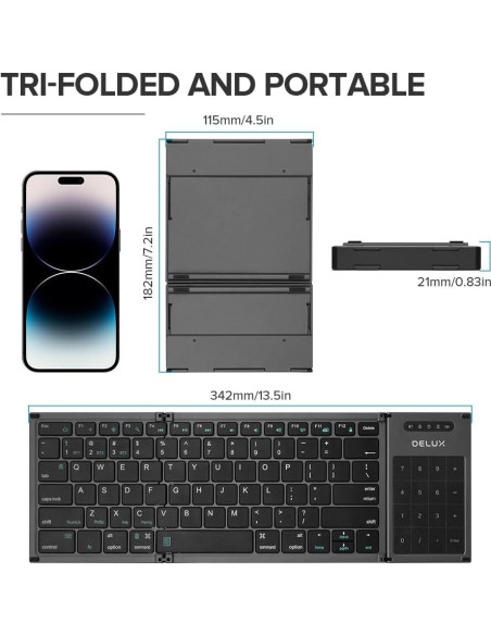 Combo Teclado Plegable Inalámbrico DeLUX y Ratón Ergonómico Combo Teclado Plegable Inalámbrico DeLUX y Ratón Ergonómico