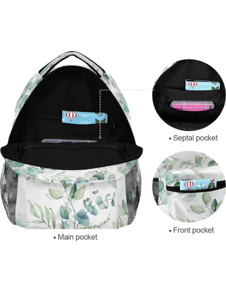 Mochila Escolar Miaoquhe Hojas Verdes Salvia 15L 40x17x29cm Mochila Escolar Miaoquhe Hojas Verdes Salvia 15L 40x17x29cm