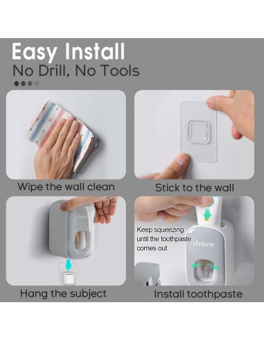 Dispensador de Pasta de Dientes iHave Automático Montaje en Pared Gris