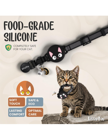 Collar para Gato KittyTag con Soporte para AirTag Negro 22-30 cm