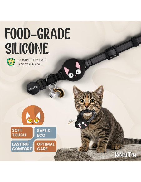 Collar para Gato KittyTag con Soporte para AirTag Negro 22-30 cm Collar para Gato KittyTag con Soporte para AirTag Negro 22-30 cm