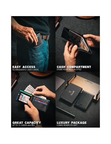 Billetera Bifold Zitahli Slim de Cuero con Bloqueo RFID - Negro