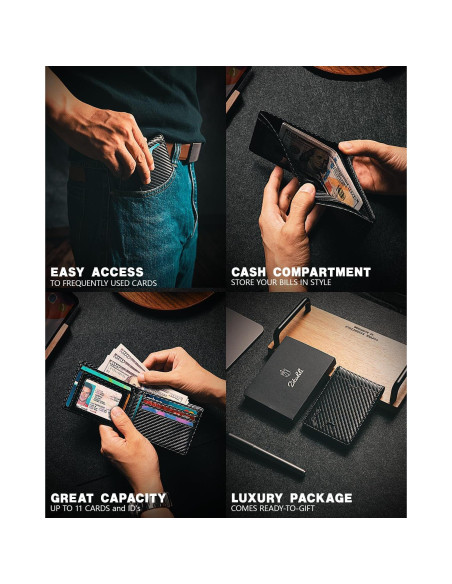 Billetera Bifold Zitahli Slim de Cuero con Bloqueo RFID - Negro Billetera Bifold Zitahli Slim de Cuero con Bloqueo RFID - Negro