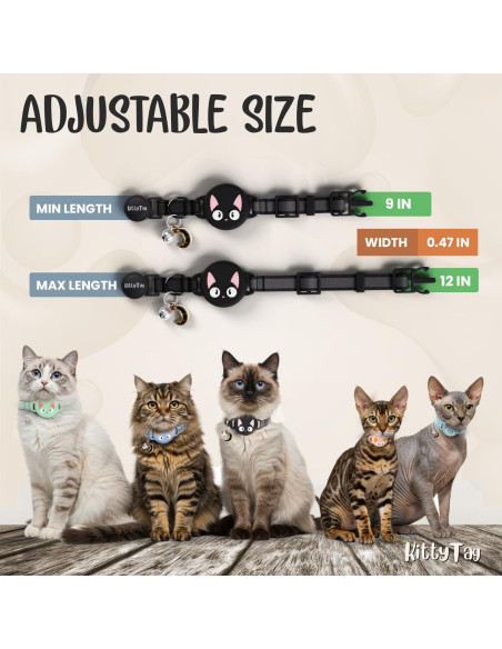 Collar para Gato KittyTag con Soporte para AirTag Negro 22-30 cm Collar para Gato KittyTag con Soporte para AirTag Negro 22-30 cm