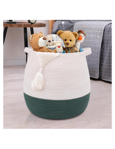 Cesta de Almacenamiento Grande Algodón Verde 44.9x42.9cm