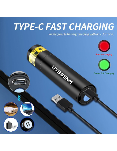 Linterna UV Recargable WMCODMW Mini 365nm 395nm Luz Negra Linterna UV Recargable WMCODMW Mini 365nm 395nm Luz Negra