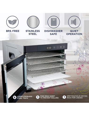 Deshidratadora de Alimentos Ivation 6 Bandejas 600W Acero Inoxidable