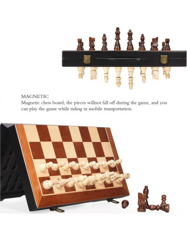Juego de Ajedrez Magnético de Madera BIVOMON 39x39 cm Plegable