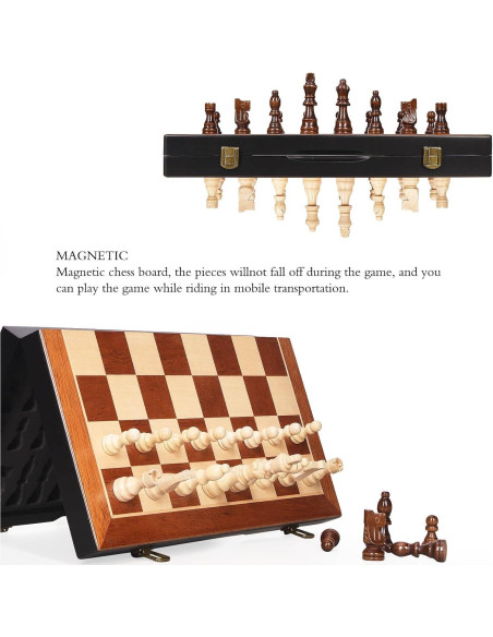 Juego de Ajedrez Magnético de Madera BIVOMON 39x39 cm Plegable Juego de Ajedrez Magnético de Madera BIVOMON 39x39 cm Plegable
