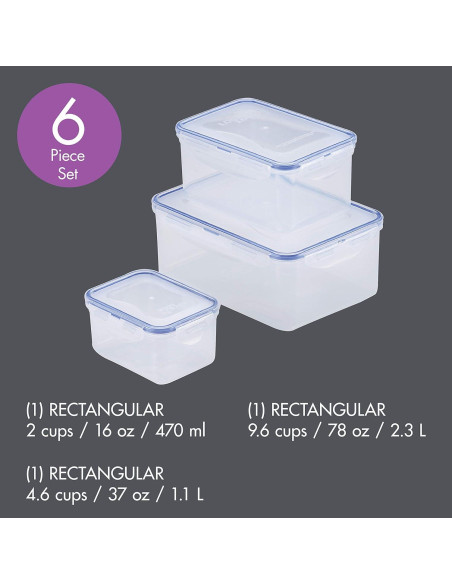 Contenedores herméticos LocknLock 6 piezas BPA Free apilables Contenedores herméticos LocknLock 6 piezas BPA Free apilables