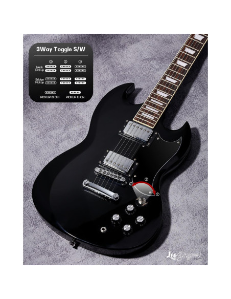 Guitarra Eléctrica Leo Jaymz 39" Cuerpo Sólido Álamo Negro Guitarra Eléctrica Leo Jaymz 39" Cuerpo Sólido Álamo Negro