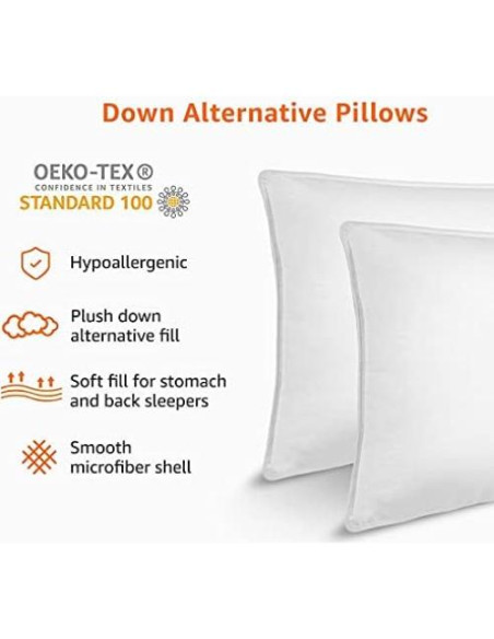 Almohadas de Cama Amazon Basics Alternativa Plumas Estándar 66x51cm Paquete de 2 Almohadas de Cama Amazon Basics Alternativa Plumas Estándar 66x51cm Paquete de 2
