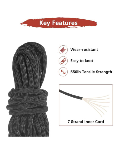 Cuerda de Camping Paracord TIXIPEM 4mm 3m Negra 550LB Cuerda de Camping Paracord TIXIPEM 4mm 3m Negra 550LB