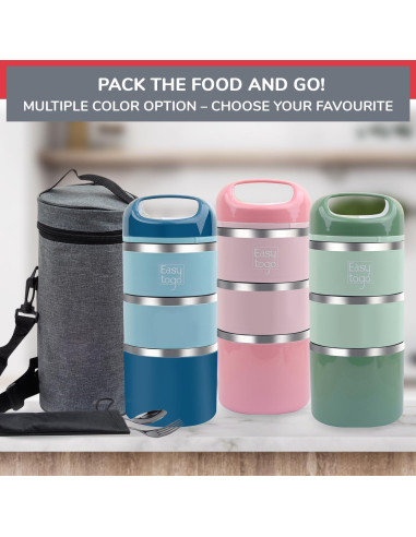 Caja de Almuerzo 3 Niveles Easy Togo Acero Inoxidable 1230ml Azul