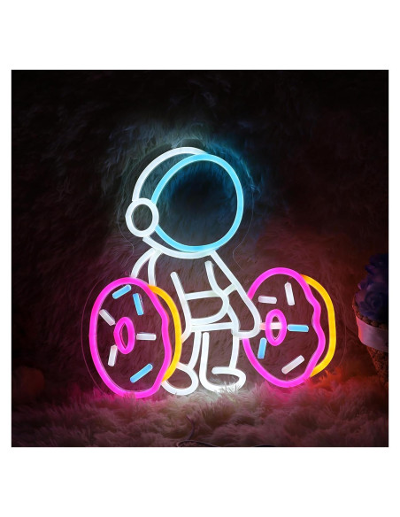 Luz de Neón LED Astronauta Levantando Donut 31.75 cm Luz de Neón LED Astronauta Levantando Donut 31.75 cm