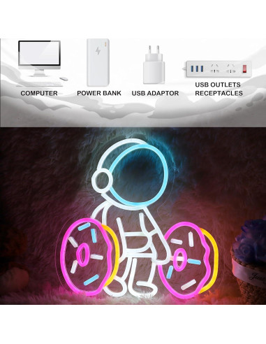Luz de Neón LED Astronauta Levantando Donut 31.75 cm