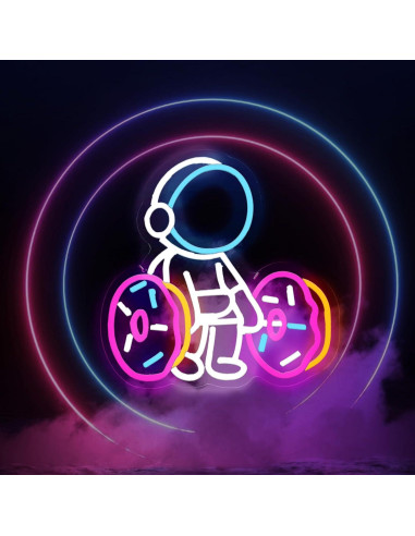 Luz de Neón LED Astronauta Levantando Donut 31.75 cm
