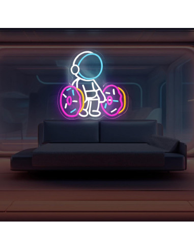 Luz de Neón LED Astronauta Levantando Donut 31.75 cm